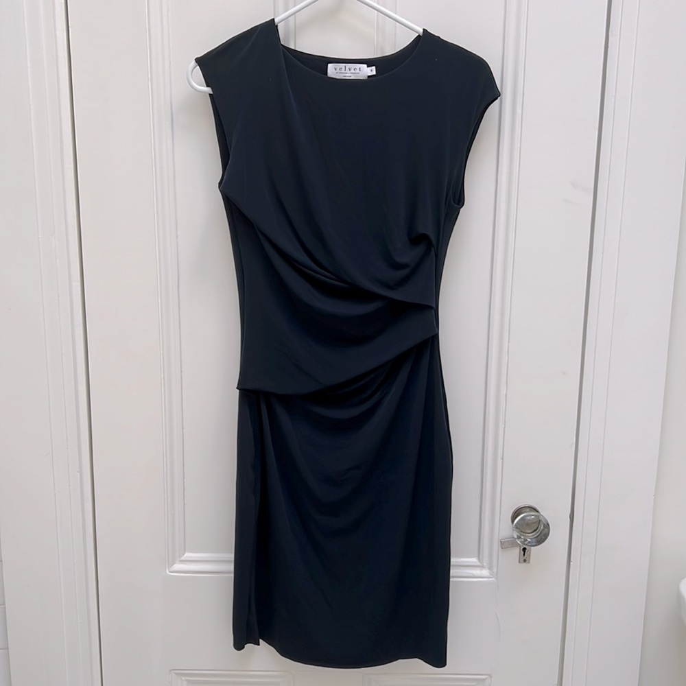 Navy blue “Velvet” Ruched Dress, Size S, EUC